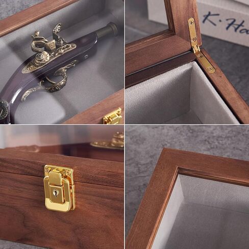 حافظة عرض المسدس من خشب الجوز الصلب مع قفل مناسبة للعملات التذكارية والمسدسات العتيقة والأحجار الكريمة والعينات in Kuwait