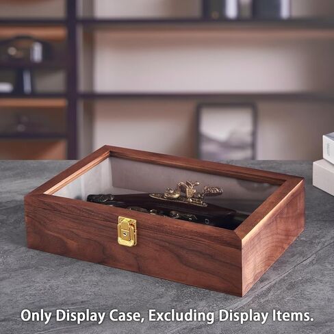 حافظة عرض المسدس من خشب الجوز الصلب مع قفل مناسبة للعملات التذكارية والمسدسات العتيقة والأحجار الكريمة والعينات in Kuwait