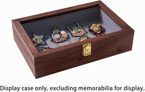 حافظة عرض المسدس من خشب الجوز الصلب مع قفل مناسبة للعملات التذكارية والمسدسات العتيقة والأحجار الكريمة والعينات in Kuwait