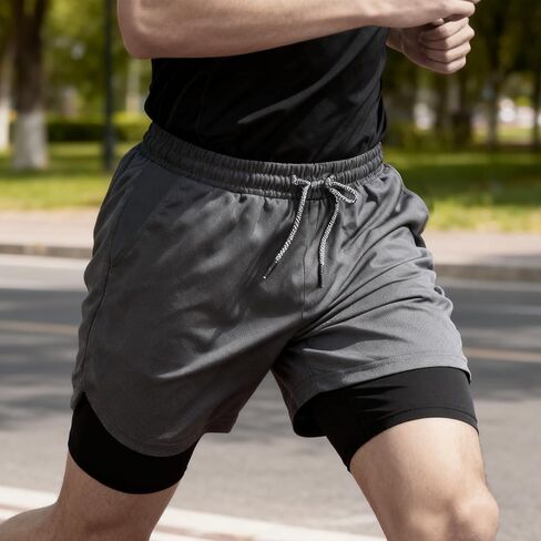 Men’s 2 in 1 Running Shorts, Soft Breathable Quick-Drying Workout Gym Athletic Shorts with Zipper Pockets and Towel Loop in Saudi Arabia