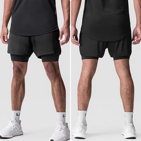 Men’s 2 in 1 Running Shorts, Soft Breathable Quick-Drying Workout Gym Athletic Shorts with Zipper Pockets and Towel Loop in Saudi Arabia