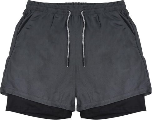 Men’s 2 in 1 Running Shorts, Soft Breathable Quick-Drying Workout Gym Athletic Shorts with Zipper Pockets and Towel Loop in Saudi Arabia