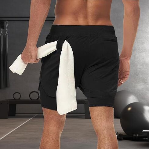 Men’s 2 in 1 Running Shorts, Soft Breathable Quick-Drying Workout Gym Athletic Shorts with Zipper Pockets and Towel Loop in Saudi Arabia