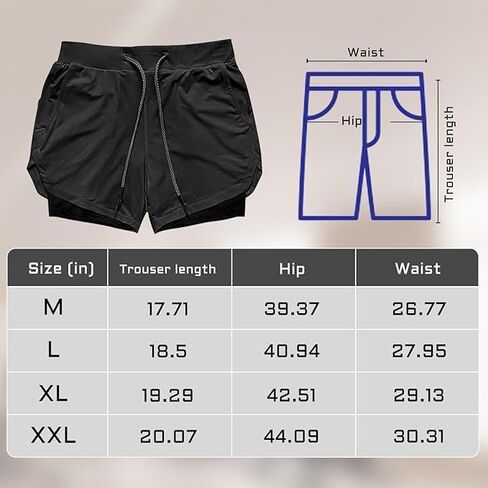Men’s 2 in 1 Running Shorts, Soft Breathable Quick-Drying Workout Gym Athletic Shorts with Zipper Pockets and Towel Loop in Saudi Arabia