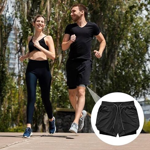 Men’s 2 in 1 Running Shorts, Soft Breathable Quick-Drying Workout Gym Athletic Shorts with Zipper Pockets and Towel Loop in Saudi Arabia