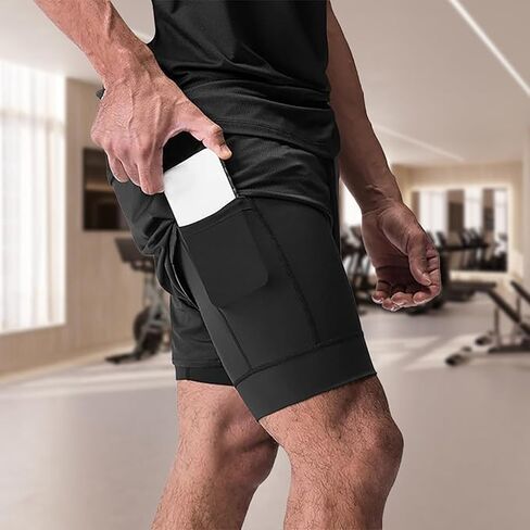 Men’s 2 in 1 Running Shorts, Soft Breathable Quick-Drying Workout Gym Athletic Shorts with Zipper Pockets and Towel Loop in Saudi Arabia