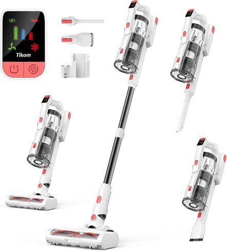 Tikom V750 Cordless Vacuum Cleaner for Home, 45000Pa/500W Stick Vacuum with LED Display, Charging Wall Dock, Anti-Tangle, Lightweight Handheld Vacuum for Pet Hair, Hard Floor, Carpet, White in Kuwait