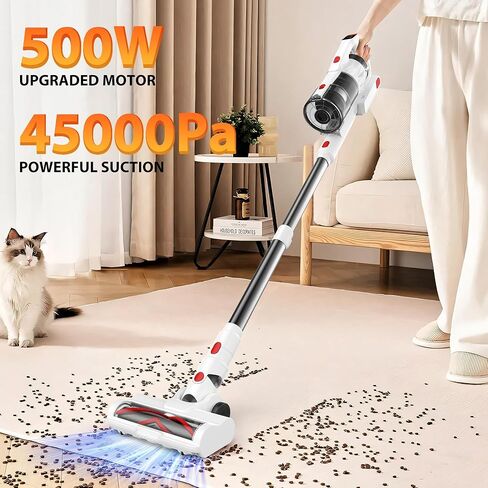 Tikom V750 Cordless Vacuum Cleaner for Home, 45000Pa/500W Stick Vacuum with LED Display, Charging Wall Dock, Anti-Tangle, Lightweight Handheld Vacuum for Pet Hair, Hard Floor, Carpet, White in Kuwait