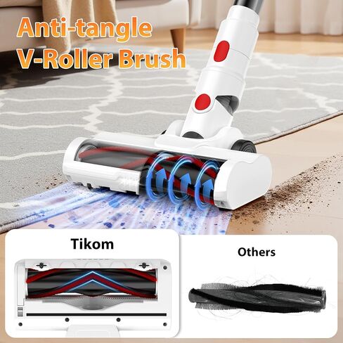 Tikom V750 Cordless Vacuum Cleaner for Home, 45000Pa/500W Stick Vacuum with LED Display, Charging Wall Dock, Anti-Tangle, Lightweight Handheld Vacuum for Pet Hair, Hard Floor, Carpet, White in Kuwait