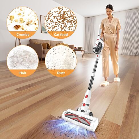 Tikom V750 Cordless Vacuum Cleaner for Home, 45000Pa/500W Stick Vacuum with LED Display, Charging Wall Dock, Anti-Tangle, Lightweight Handheld Vacuum for Pet Hair, Hard Floor, Carpet, White in Kuwait