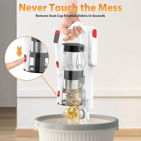 Tikom V750 Cordless Vacuum Cleaner for Home, 45000Pa/500W Stick Vacuum with LED Display, Charging Wall Dock, Anti-Tangle, Lightweight Handheld Vacuum for Pet Hair, Hard Floor, Carpet, White in Kuwait