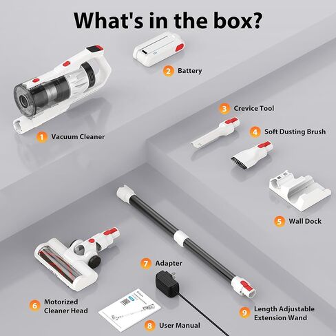 Tikom V750 Cordless Vacuum Cleaner for Home, 45000Pa/500W Stick Vacuum with LED Display, Charging Wall Dock, Anti-Tangle, Lightweight Handheld Vacuum for Pet Hair, Hard Floor, Carpet, White in Kuwait