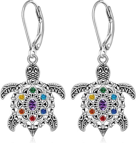 Sea Turtle Earrings for Women Sapphire Jewelry Animal Lover Gifts S925 Sterling Silver Ocean Zirconia Starfish Hoops Blue Dangle Earrings for Friends Sister Mom in Saudi Arabia