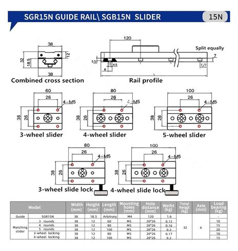 1PC Built-in Double-axis core Roller Slider SGB15N-3 Wheel 4 Wheel 5 Wheel(4 Wheel) in Saudi Arabia