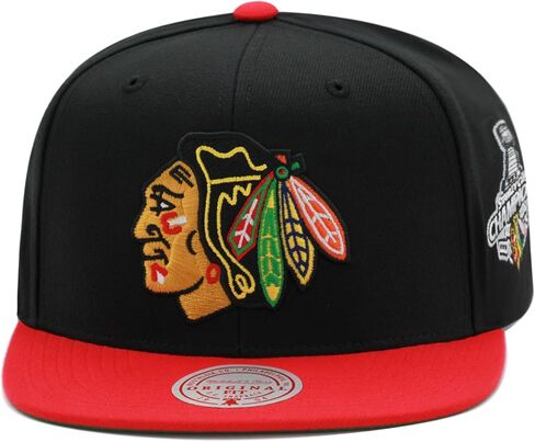 Mitchell & Ness Chicago Blackhawks NHL 2 Tone Side Patch Snapback Hat Adjustable Cap - Black/Red in Saudi Arabia