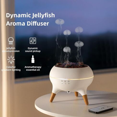 Jellyfish Essential Oil Diffuser,250ml Ultrasonic Aromatherapy Humidifier with 5-Nozzle Mist Ring,Sound Pickup Music Sync,7-Color LED Night Light,Remote Control, Quiet Desktop Decor for Home Office in Saudi Arabia