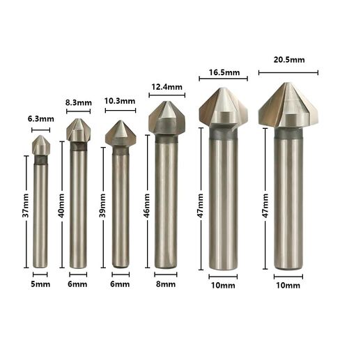 6pcs Countersink Drill Bit Set 90 Degrees 3 Flute Chamfering Cutter End Mill Tool 6.3-20.5mm HSS for Wood Metal Machine Tools in Saudi Arabia