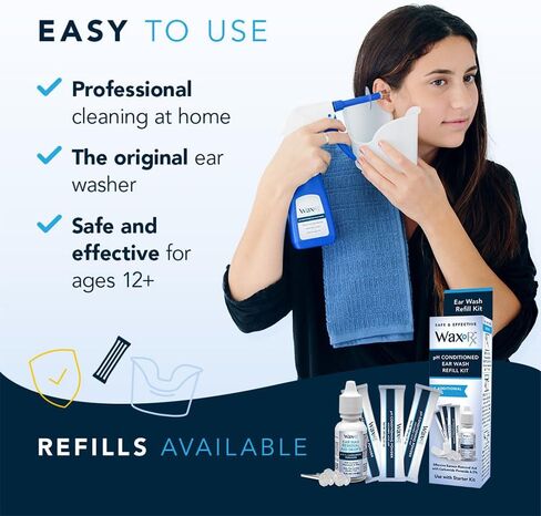 WaxRx Deluxe Ear Wash System, Complete Professional Earwax Removal Kit, Refillable, 3 Complete Uses, with Ear Washer, Basin, Wax Softening Drops, Ear Rinse, Cotton Plugs in Saudi Arabia