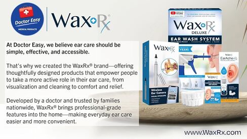 WaxRx Deluxe Ear Wash System, Complete Professional Earwax Removal Kit, Refillable, 3 Complete Uses, with Ear Washer, Basin, Wax Softening Drops, Ear Rinse, Cotton Plugs in Saudi Arabia