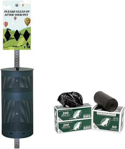 5 'صدأ طويل الصدأ من الألومنيوم محطة نفايات الكلاب منخفضة لأكياس لفة (أكياس الأكثر شعبية) مع 400 كيس النفايات و 25 علبة العلبة (أخضر غير لامع) in Kuwait