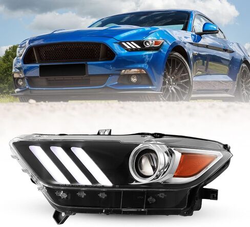 ROXX Projector Headlight Assembly w/LED DRL Fit for 2015-2017 Ford Mustang / 2018-2020 Ford Mustang Shelby OE Style Headlamp Driver Left Side Replacement in Kuwait