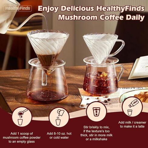 قهوة الفطر العضوية من HealthyFinds سريعة التحضير مع 10 فطر فائق الجودة لتحسين التركيز والطاقة والهضم والمناعة (6.35 أونصة) in Kuwait