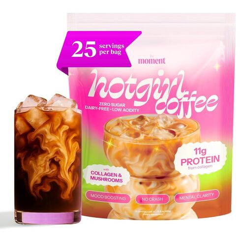 قهوة الفطر Moment Hot Girl مع بروتين الكولاجين والكرياتين - قهوة فورية منخفضة الحموضة مع نكهات الشوكولاتة، عرف الأسد، الريشي والثيانين للطاقة والتركيز والوضوح العقلي - 25 حصة in Kuwait