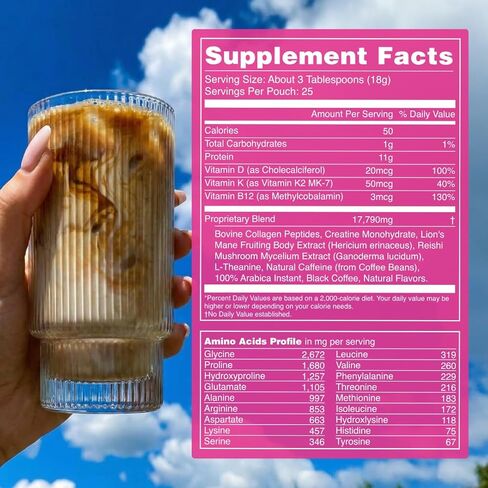 قهوة الفطر Moment Hot Girl مع بروتين الكولاجين والكرياتين - قهوة فورية منخفضة الحموضة مع نكهات الشوكولاتة، عرف الأسد، الريشي والثيانين للطاقة والتركيز والوضوح العقلي - 25 حصة in Kuwait