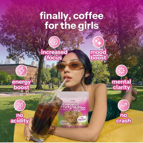 قهوة الفطر Moment Hot Girl مع بروتين الكولاجين والكرياتين - قهوة فورية منخفضة الحموضة مع نكهات الشوكولاتة، عرف الأسد، الريشي والثيانين للطاقة والتركيز والوضوح العقلي - 25 حصة in Kuwait