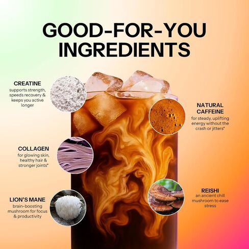 قهوة الفطر Moment Hot Girl مع بروتين الكولاجين والكرياتين - قهوة فورية منخفضة الحموضة مع نكهات الشوكولاتة، عرف الأسد، الريشي والثيانين للطاقة والتركيز والوضوح العقلي - 25 حصة in Kuwait