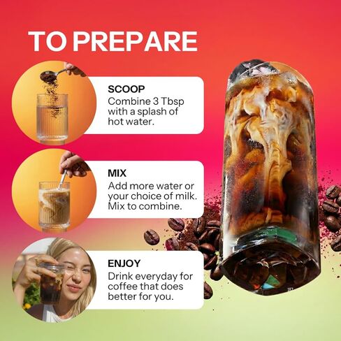 قهوة الفطر Moment Hot Girl مع بروتين الكولاجين والكرياتين - قهوة فورية منخفضة الحموضة مع نكهات الشوكولاتة، عرف الأسد، الريشي والثيانين للطاقة والتركيز والوضوح العقلي - 25 حصة in Kuwait