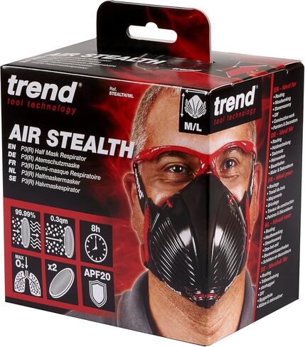 Trend Air Stealth Dust Mask, Half Mask with Replaceable Twin HEPAC Filters for Woodworking, Building & Construction Work, Medium/Large, STEALTH/ML in Saudi Arabia