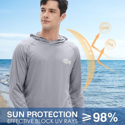 Men's Sun Protection Hoodie UPF 50 Long Sleeve Rash Guard Fishing Shirt with Hood Hiking Lightweight Hooded in Saudi Arabia