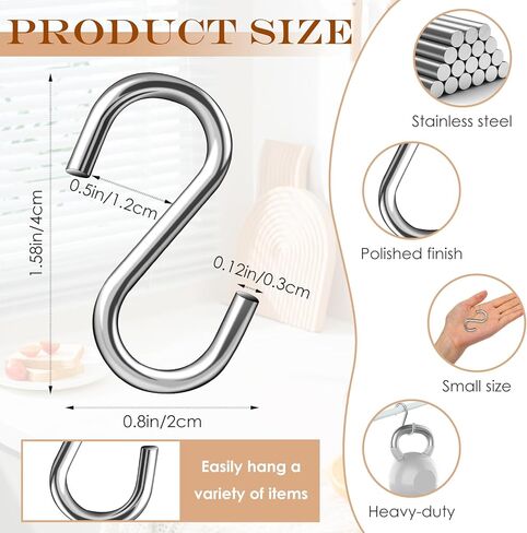 304 Stainless Steel S Hooks, 1.6 inch Heavy Duty S Hook, Stainless Steel Metal Hook, Hanging Hooks for Hanging Hammock Stand, Swing, Plants, Chain Hardware(30 PCS, Silver) in Kuwait