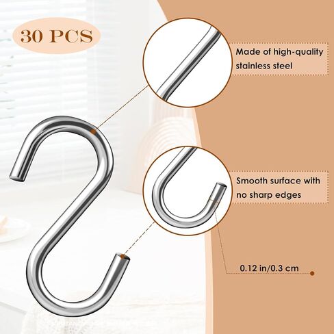 304 Stainless Steel S Hooks, 1.6 inch Heavy Duty S Hook, Stainless Steel Metal Hook, Hanging Hooks for Hanging Hammock Stand, Swing, Plants, Chain Hardware(30 PCS, Silver) in Kuwait