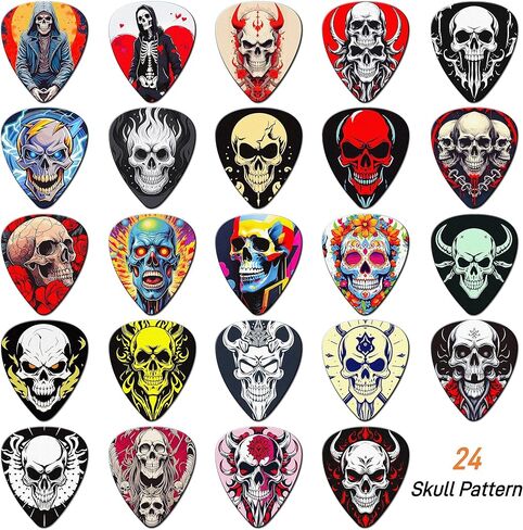 Guitar Picks Skull, 24 Pack Skeleton Guitar Pick 0.46 0.71 0.96 1.20mm Thin, Medium, Heavy Guitar Pics,Guitar Pick Variety Pack,Skull Guitar Picks for Acoustic Electric Guitars Bass (Set-11) in Saudi Arabia