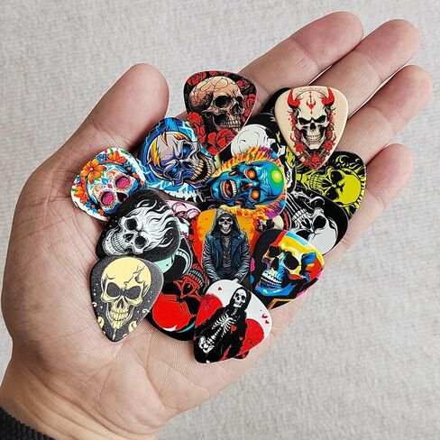 Guitar Picks Skull, 24 Pack Skeleton Guitar Pick 0.46 0.71 0.96 1.20mm Thin, Medium, Heavy Guitar Pics,Guitar Pick Variety Pack,Skull Guitar Picks for Acoustic Electric Guitars Bass (Set-11) in Saudi Arabia