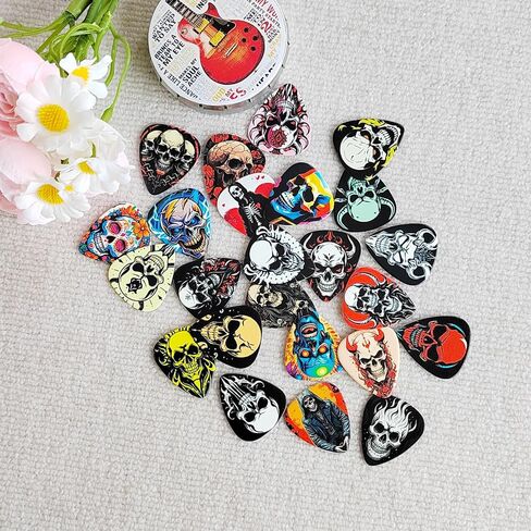 Guitar Picks Skull, 24 Pack Skeleton Guitar Pick 0.46 0.71 0.96 1.20mm Thin, Medium, Heavy Guitar Pics,Guitar Pick Variety Pack,Skull Guitar Picks for Acoustic Electric Guitars Bass (Set-11) in Saudi Arabia