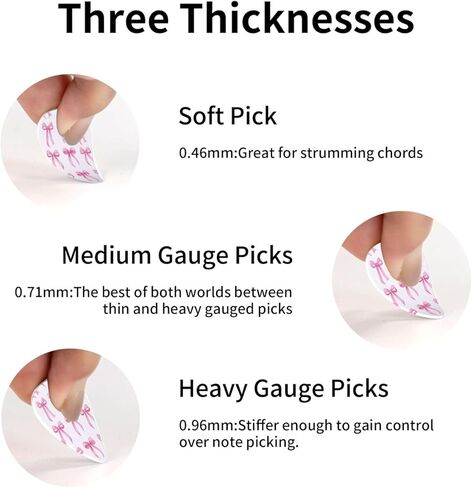 Pink Bows Guitar Picks Set 12 Picks Durable & Smooth For Electric, Acoustic, Bass, Ukulele in Saudi Arabia