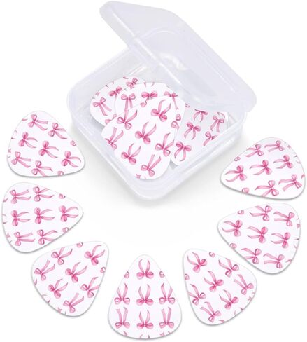 Pink Bows Guitar Picks Set 12 Picks Durable & Smooth For Electric, Acoustic, Bass, Ukulele in Saudi Arabia