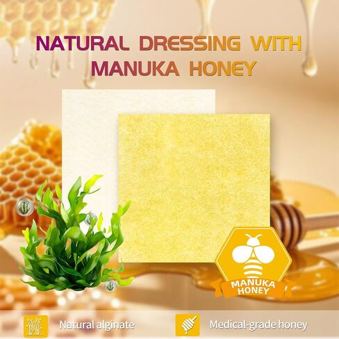 Honey Calcium Alginate Wound Dressing – 2"x2" 10 Packs – Medical Grade Manuka Honey, High Absorbency, Forms Gel & Non-Stick – for Chronic Wounds, Post-Surgery, Pressure Injuries, Burns, Cuts in Saudi Arabia