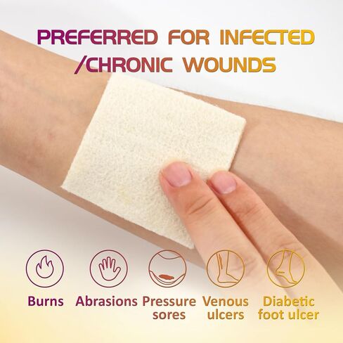 Honey Calcium Alginate Wound Dressing – 2"x2" 10 Packs – Medical Grade Manuka Honey, High Absorbency, Forms Gel & Non-Stick – for Chronic Wounds, Post-Surgery, Pressure Injuries, Burns, Cuts in Saudi Arabia