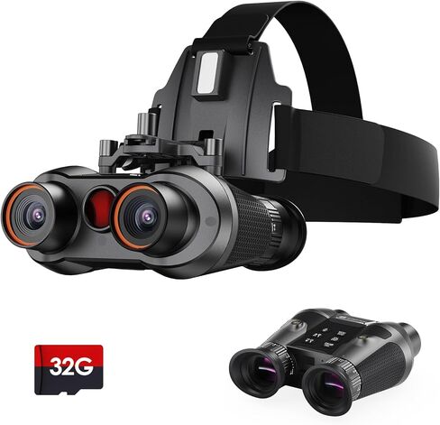 نظارات الواقع الافتراضي ثلاثية الأبعاد للرؤية الليلية مثبتة على الرأس بدقة 4K فيديو 6X تكبير رقمي مع بطاقتي TF سعة 32 جيجابايت قابلة لإعادة الشحن 2296FT مناظير رؤية ليلية رقمية بالأشعة تحت الحمراء in Kuwait