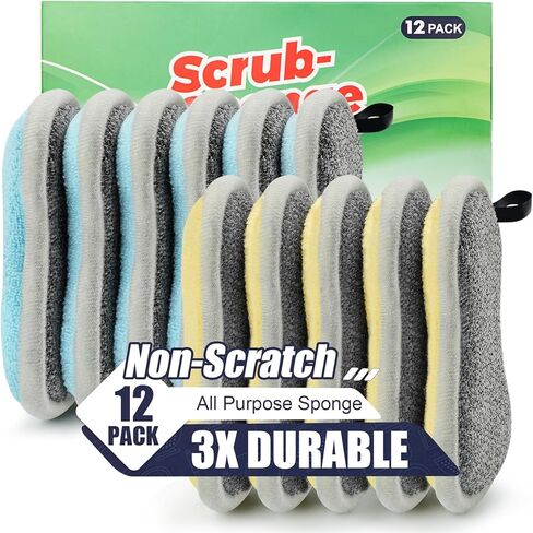 Dual Sided All-Purpose Sponges Kitchen,Dish Sponge for Washing Dishes Cleaning Kitchen,Non Scratch,Rough Scrubbers for Non-Stick Cookware, Soft Microfiber Scrub for Dishes(Bule,6Pack) in Saudi Arabia
