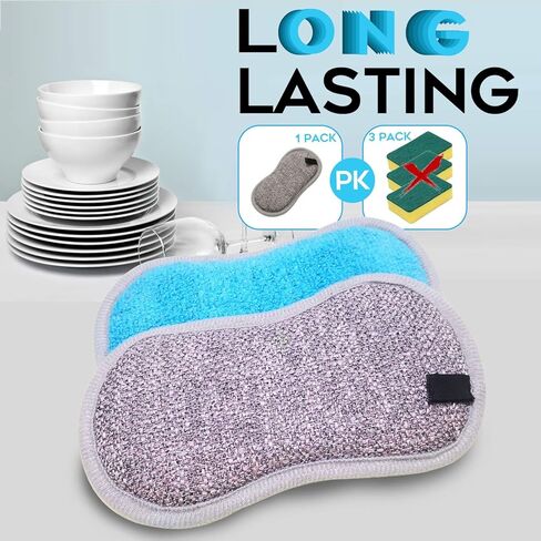 Dual Sided All-Purpose Sponges Kitchen,Dish Sponge for Washing Dishes Cleaning Kitchen,Non Scratch,Rough Scrubbers for Non-Stick Cookware, Soft Microfiber Scrub for Dishes(Bule,6Pack) in Saudi Arabia