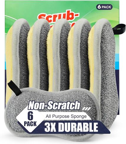 Dual Sided All-Purpose Sponges Kitchen,Dish Sponge for Washing Dishes Cleaning Kitchen,Non Scratch,Rough Scrubbers for Non-Stick Cookware, Soft Microfiber Scrub for Dishes(Bule,6Pack) in Saudi Arabia