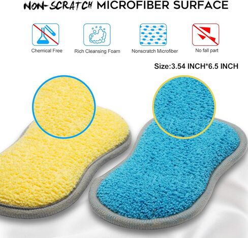 Dual Sided All-Purpose Sponges Kitchen,Dish Sponge for Washing Dishes Cleaning Kitchen,Non Scratch,Rough Scrubbers for Non-Stick Cookware, Soft Microfiber Scrub for Dishes(Bule,6Pack) in Saudi Arabia