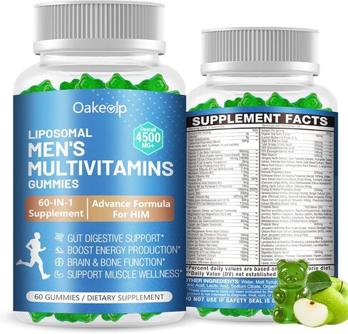 2 Pack 60-IN-1 Liposomal Methylated Multivitamin Gummy for Men Overall 4500MG+,Vitamin A C D3 K E B Complex ,Probiotics,Omega 3,CoQ10,Zinc,120+ Nutrients,for Immune,Heart and Digestive Wellness in Saudi Arabia