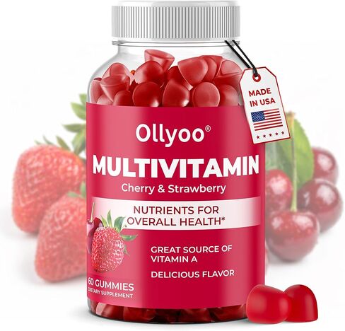 Adult Multivitamin Gummies for Men & Women, Vitamins A, C, D, E, B6, B12, Biotin, Folic Acid, Cherry & Strawberry Flavor, Supports Overall Health, 60 Count in Saudi Arabia