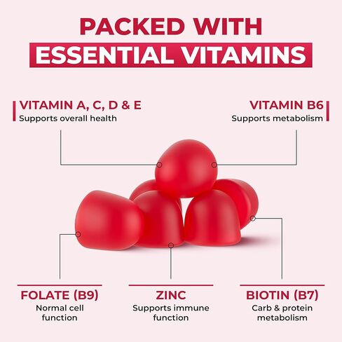 Adult Multivitamin Gummies for Men & Women, Vitamins A, C, D, E, B6, B12, Biotin, Folic Acid, Cherry & Strawberry Flavor, Supports Overall Health, 60 Count in Saudi Arabia